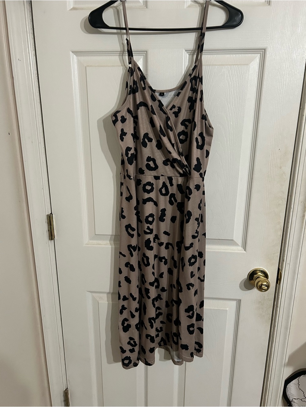 Taupe Leopard Print Spaghetti Strap Dress